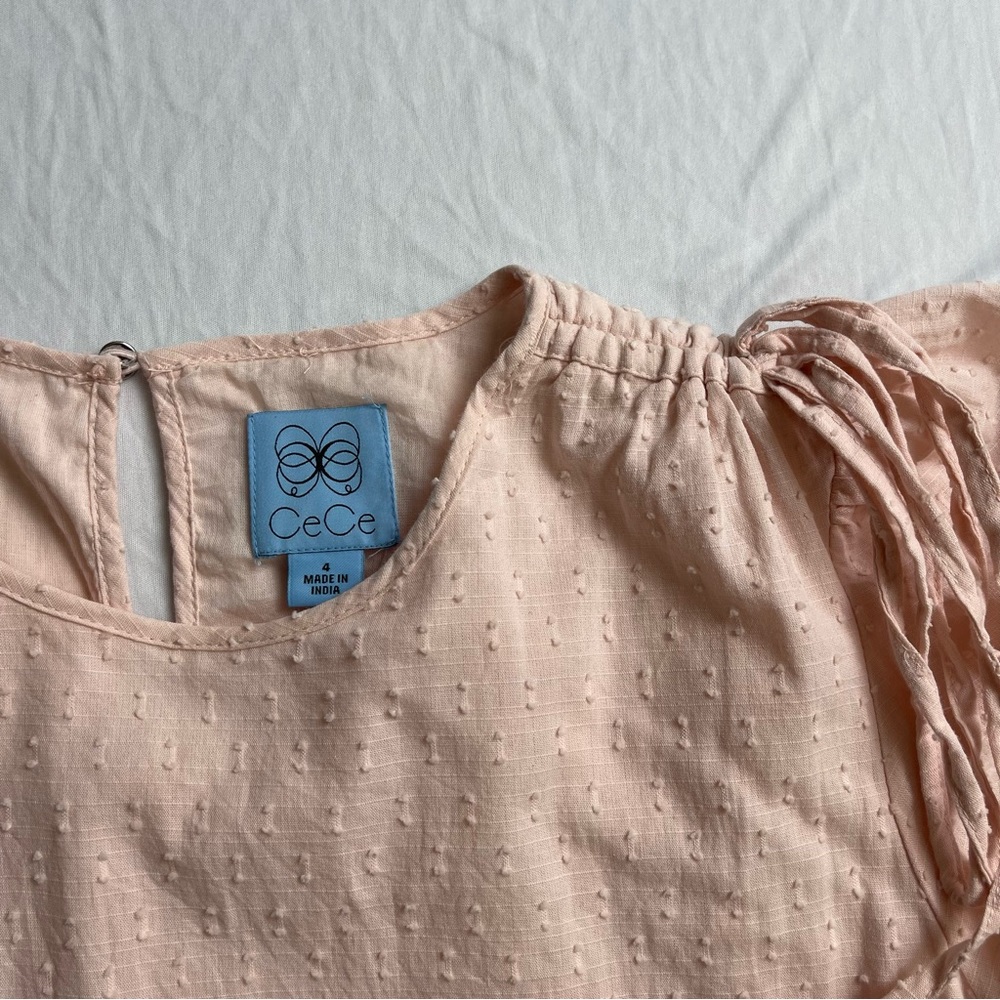 CeCe Clip Dot Ruffle Hem Dress Pink 100%cotton Summer Dress size 4 - Picture 7 of 9